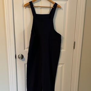 Navy Linen Button Cropped Bibs with Wide Leg size M